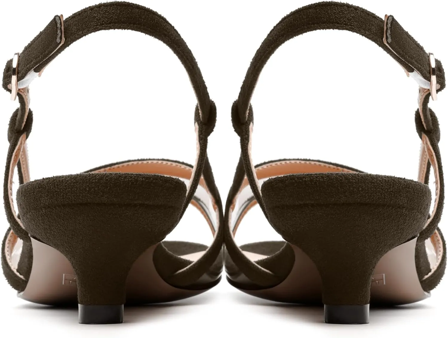 MODENCOCO Womens Suede Dating Dress Slingback Clear Buckle Open Toe Comfortable Kitten Low Heel Heeled Sandals 1.5 Inch