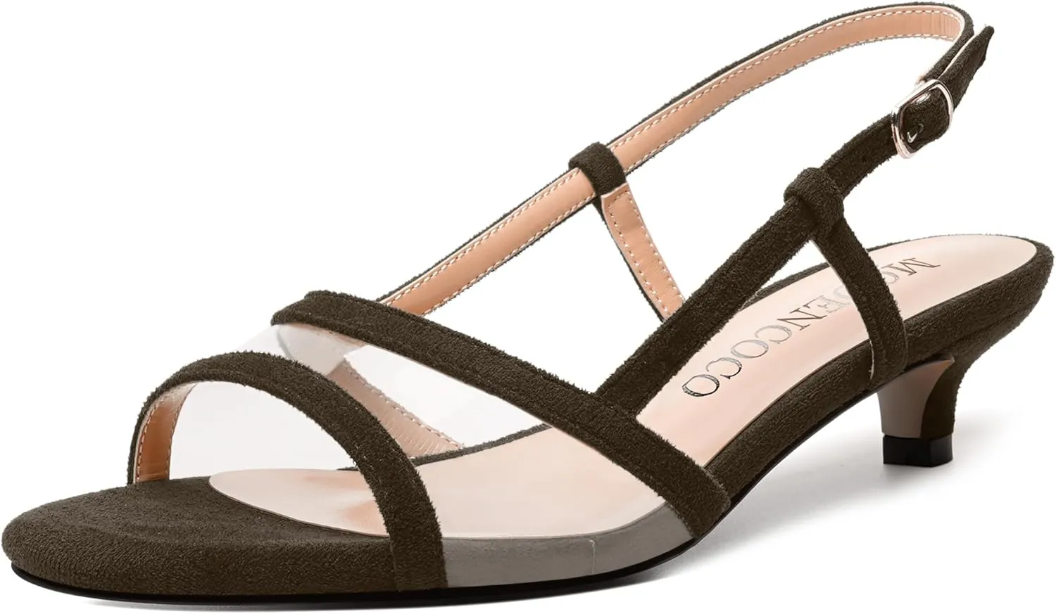 MODENCOCO Womens Suede Dating Dress Slingback Clear Buckle Open Toe Comfortable Kitten Low Heel Heeled Sandals 1.5 Inch