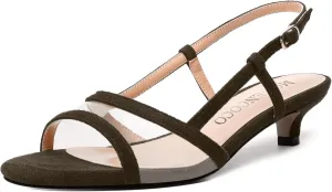 MODENCOCO Womens Suede Dating Dress Slingback Clear Buckle Open Toe Comfortable Kitten Low Heel Heeled Sandals 1.5 Inch