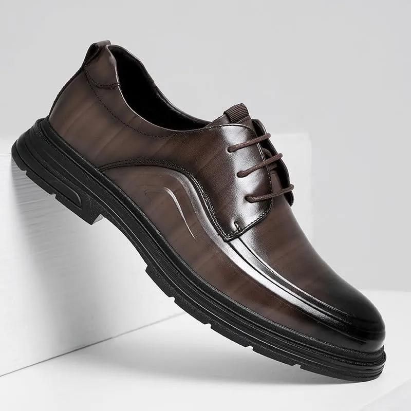 Modern Round Toe Men's Dress Shoes Genuine Leather Upper Wedding Reception Business Conferences Air-Cushioned Footbed