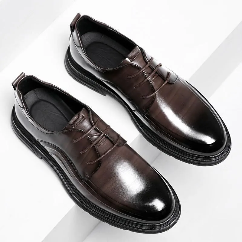 Modern Round Toe Men's Dress Shoes Genuine Leather Upper Wedding Reception Business Conferences Air-Cushioned Footbed