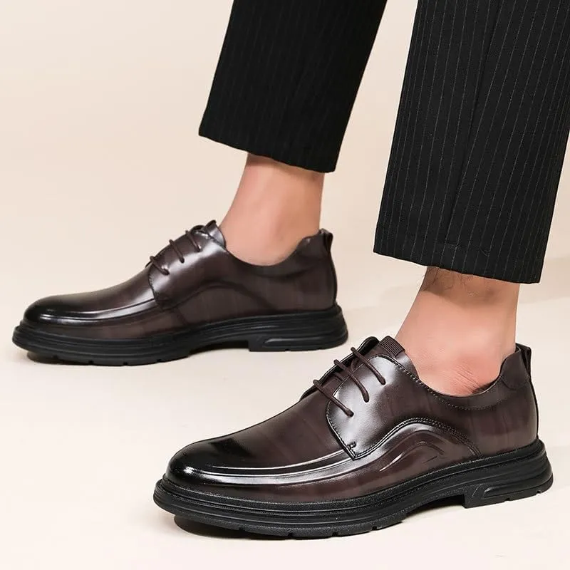 Modern Round Toe Men's Dress Shoes Genuine Leather Upper Wedding Reception Business Conferences Air-Cushioned Footbed