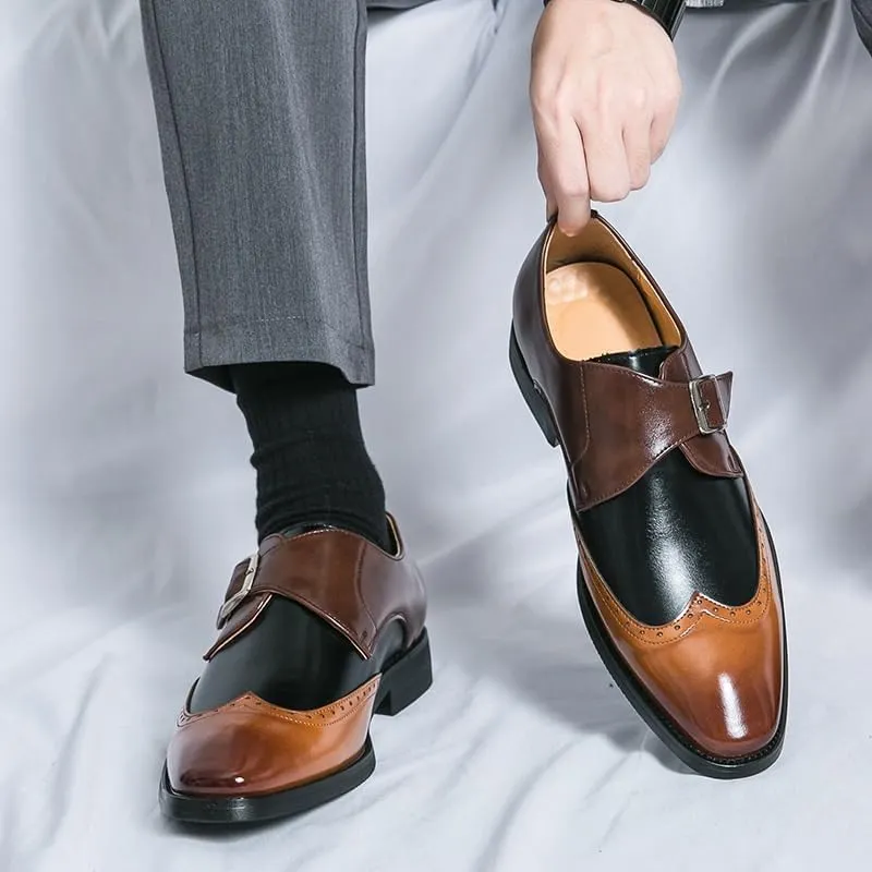 New Dress Oxford Shoes for Men Formal Dress Shoes for Men Lace Up Square Toe Brogue Cap Toe PU Leather Oxford Shoes Low Top Slip Resistant Anti-Slip Party