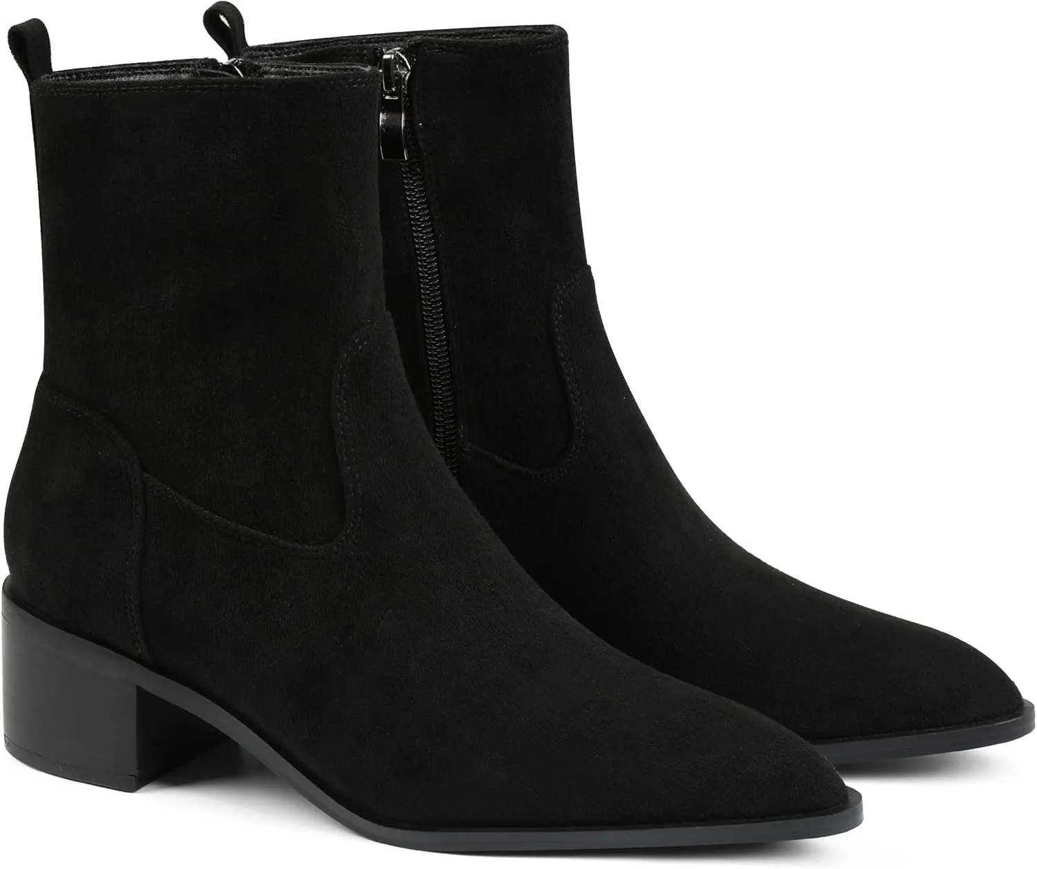 Oiamenne Women's Ankle Boots Pointed Toe Low Chunky Heel Ankle Booties Side Zipper Short Boots
