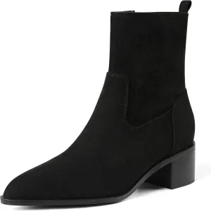 Oiamenne Women's Ankle Boots Pointed Toe Low Chunky Heel Ankle Booties Side Zipper Short Boots