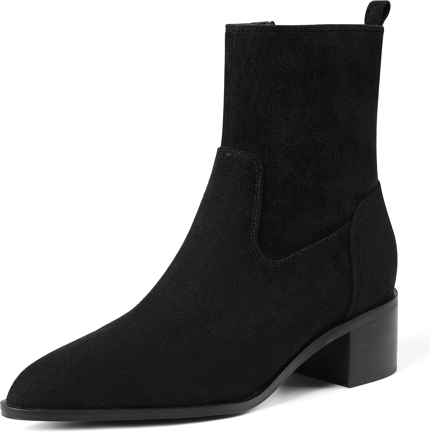 Oiamenne Women's Ankle Boots Pointed Toe Low Chunky Heel Ankle Booties Side Zipper Short Boots