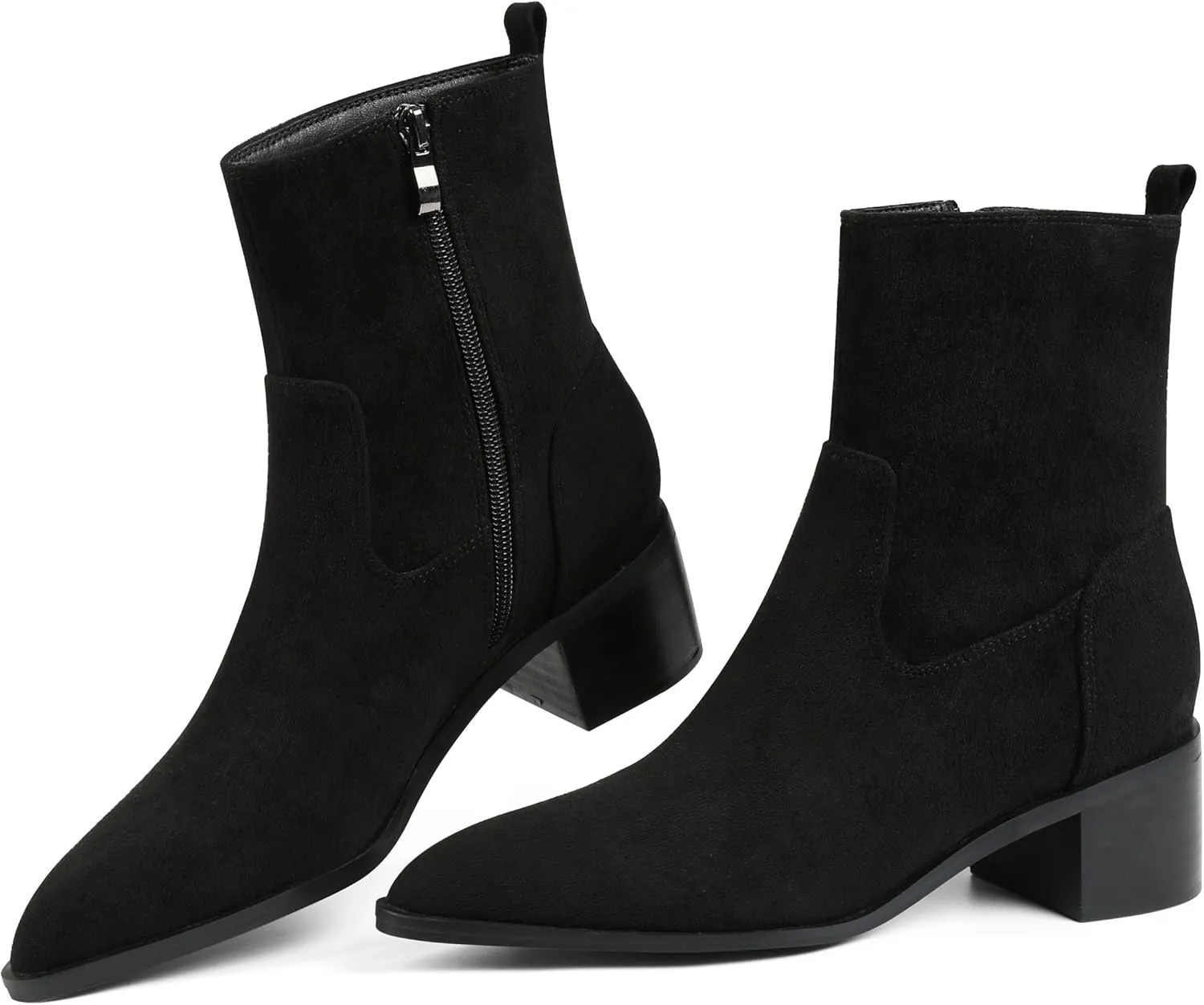 Oiamenne Women's Ankle Boots Pointed Toe Low Chunky Heel Ankle Booties Side Zipper Short Boots