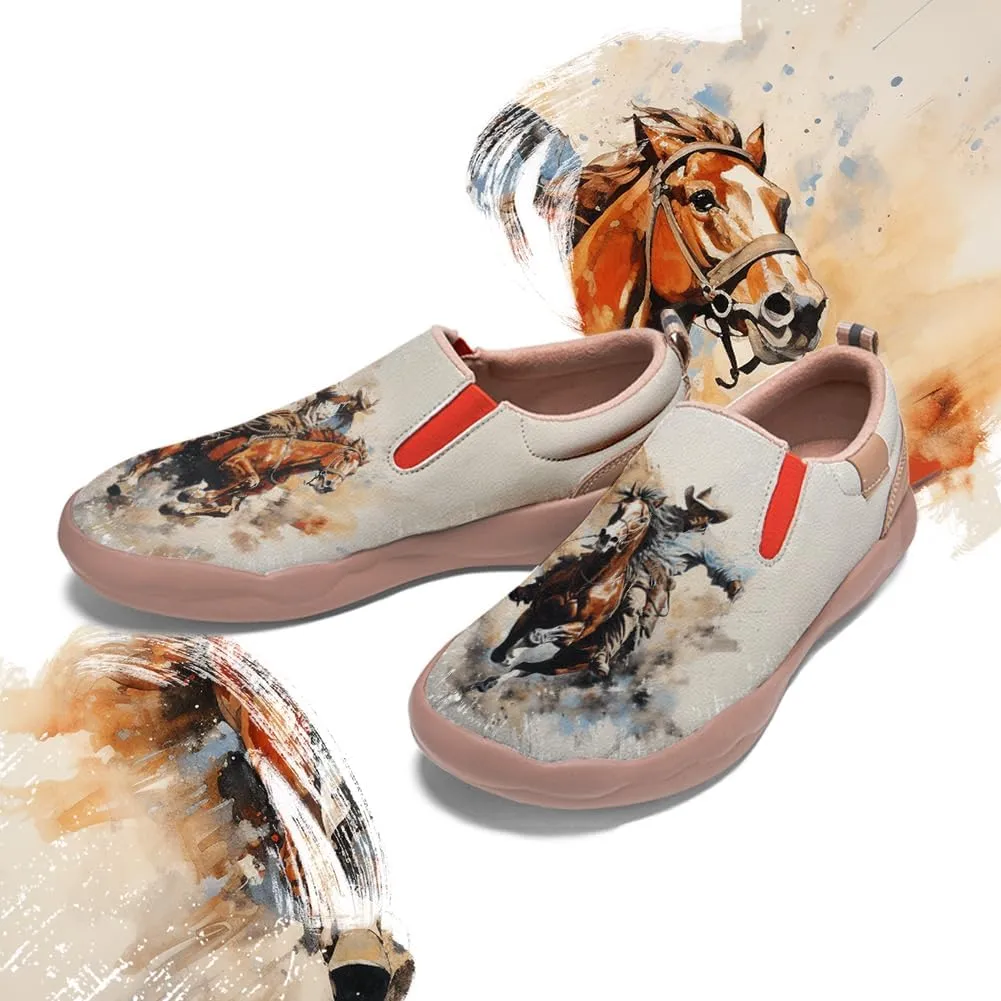 Onehorse Men's Leather Loafers Slip-on Casual Travel Shoes Cowboy Painted Footwear