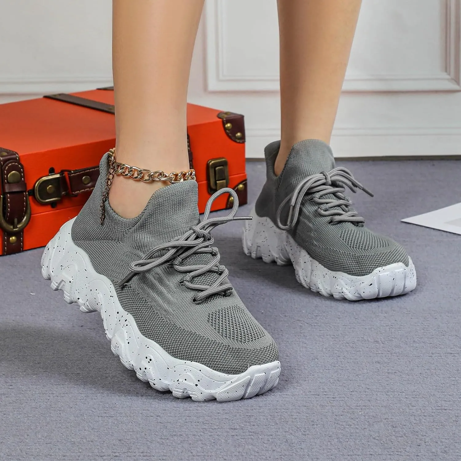 Ortho Pro Shoes for Women Wide Width Mesh Lace Lightweight Low-Cut Sneakers Comfortable Ankle Socks Non Slip Walking Sneakers Mesh Orthopedic Breathable Shoes