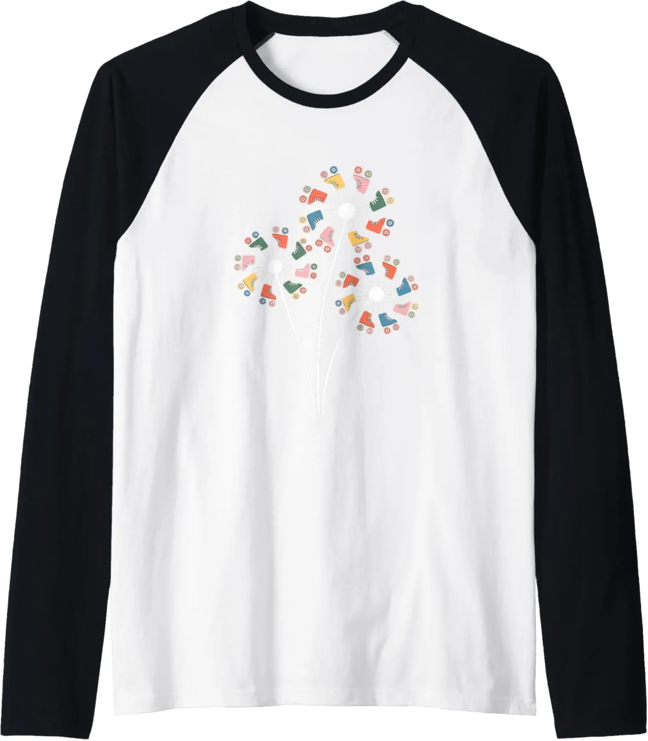 Retro Dandelion Roller Skate Shoes Skater Roller Skating Raglan Baseball Tee