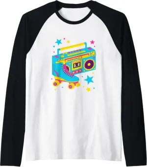 Retro Roller Skate Shoes and Radio Roller Skating Raglan Baseball Tee