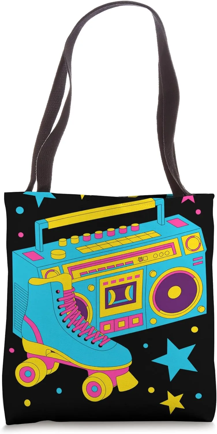 Retro Roller Skate Shoes and Radio Roller Skating Tote Bag