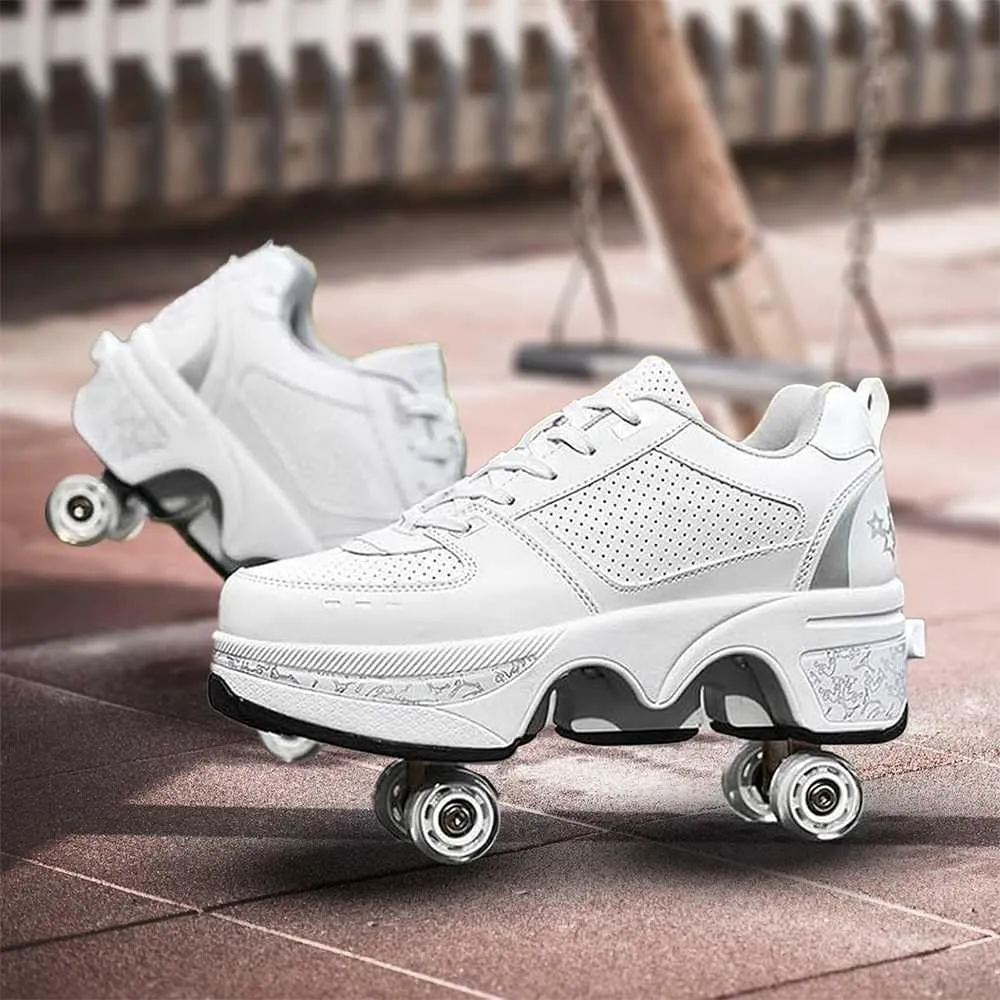 Roller Skate Shoes for Men, Double-Row Deform Wheel Automatic Walking Shoes, Retractable Roller Skate, Shoes with Wheels, Skating Shoes for Outdoor Fun & Fitness