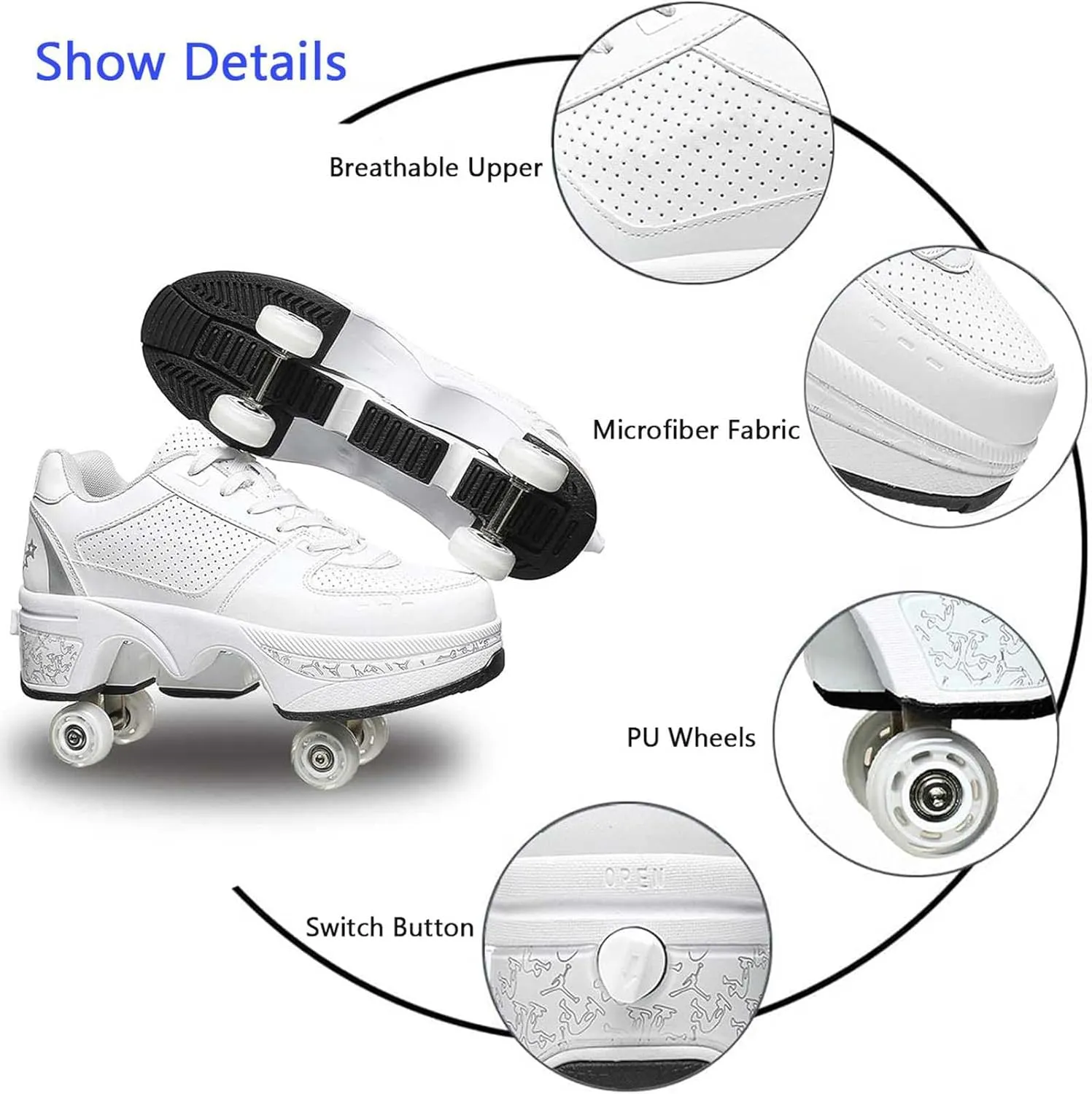 Roller Skate Shoes for Men, Double-Row Deform Wheel Automatic Walking Shoes, Retractable Roller Skate, Shoes with Wheels, Skating Shoes for Outdoor Fun & Fitness