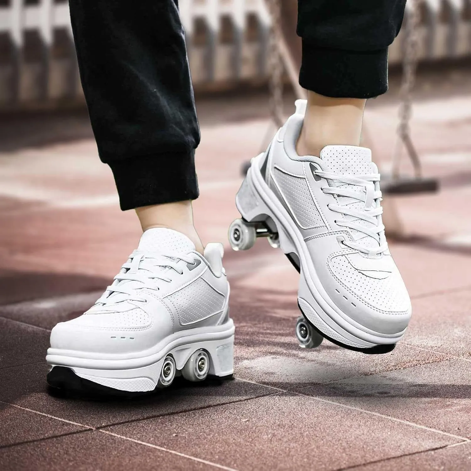Roller Skate Shoes for Men, Double-Row Deform Wheel Automatic Walking Shoes, Retractable Roller Skate, Shoes with Wheels, Skating Shoes for Outdoor Fun & Fitness