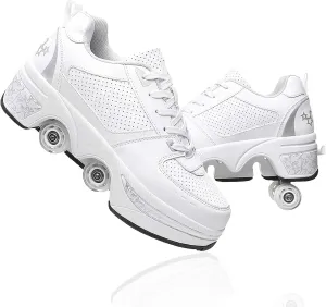 Roller Skate Shoes for Men, Double-Row Deform Wheel Automatic Walking Shoes, Retractable Roller Skate, Shoes with Wheels, Skating Shoes for Outdoor Fun & Fitness