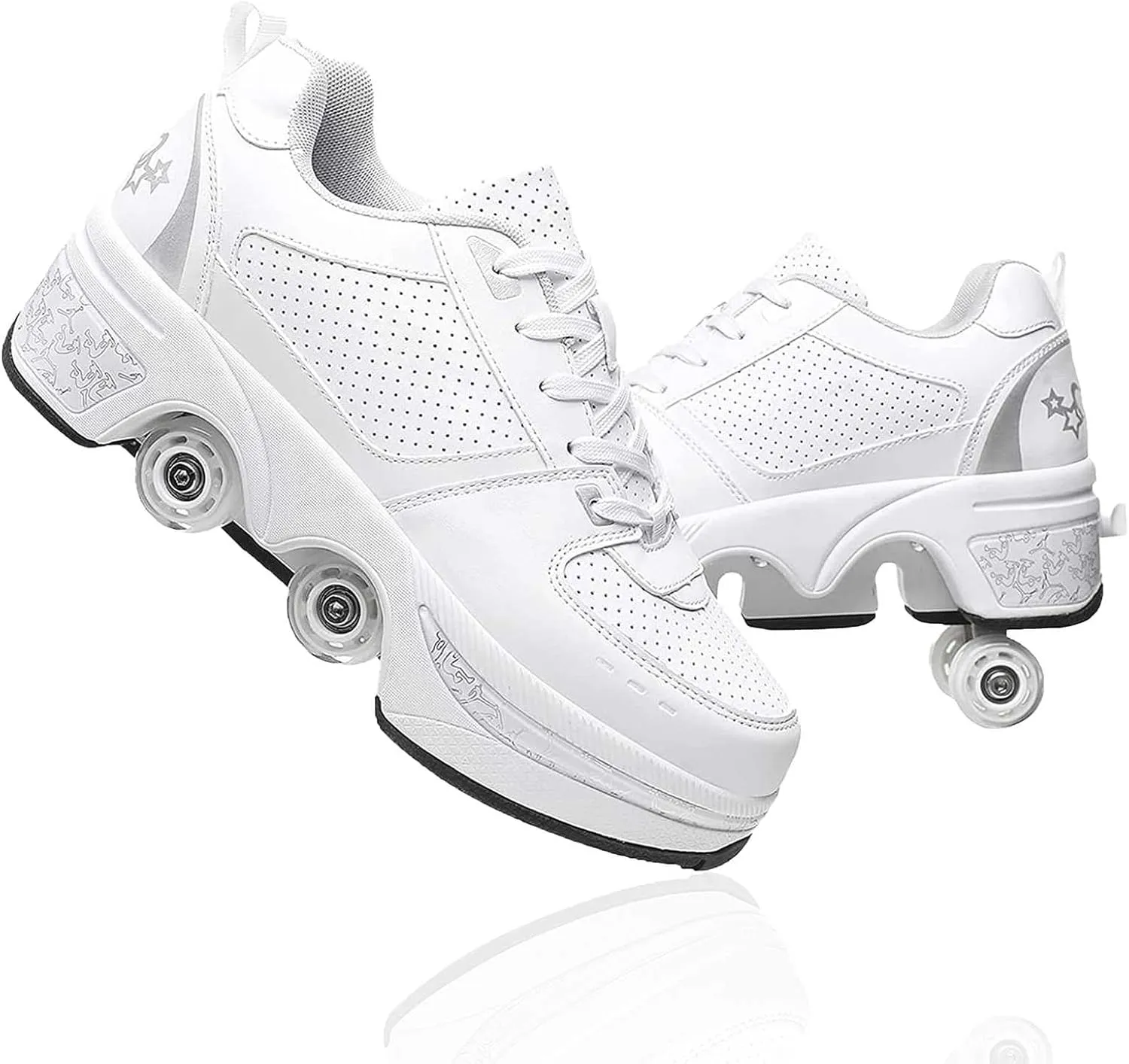 Roller Skate Shoes for Men, Double-Row Deform Wheel Automatic Walking Shoes, Retractable Roller Skate, Shoes with Wheels, Skating Shoes for Outdoor Fun & Fitness