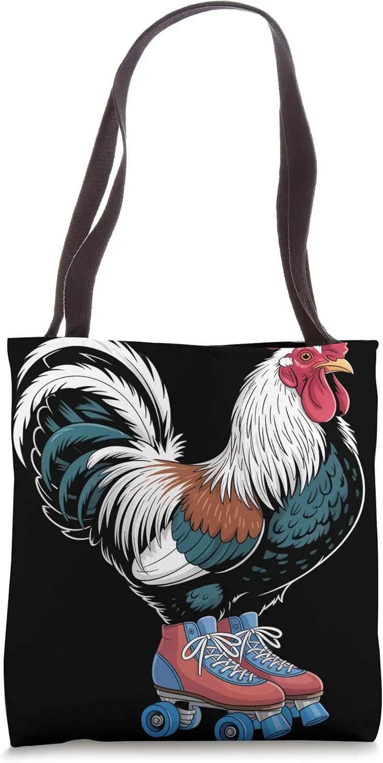 Rooster In Roller Skate Shoes Skater Roller Skating Tote Bag