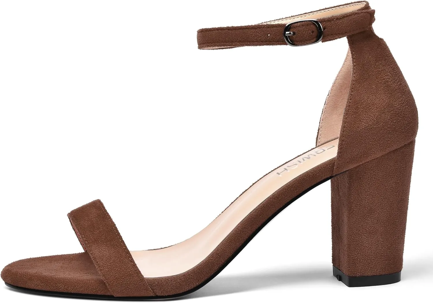 ROSERWISH Womens Dress Buckle Round Toe Suede Dating Ankle Strap Fashion Block High Heel Heeled Sandals 3.3 Inch
