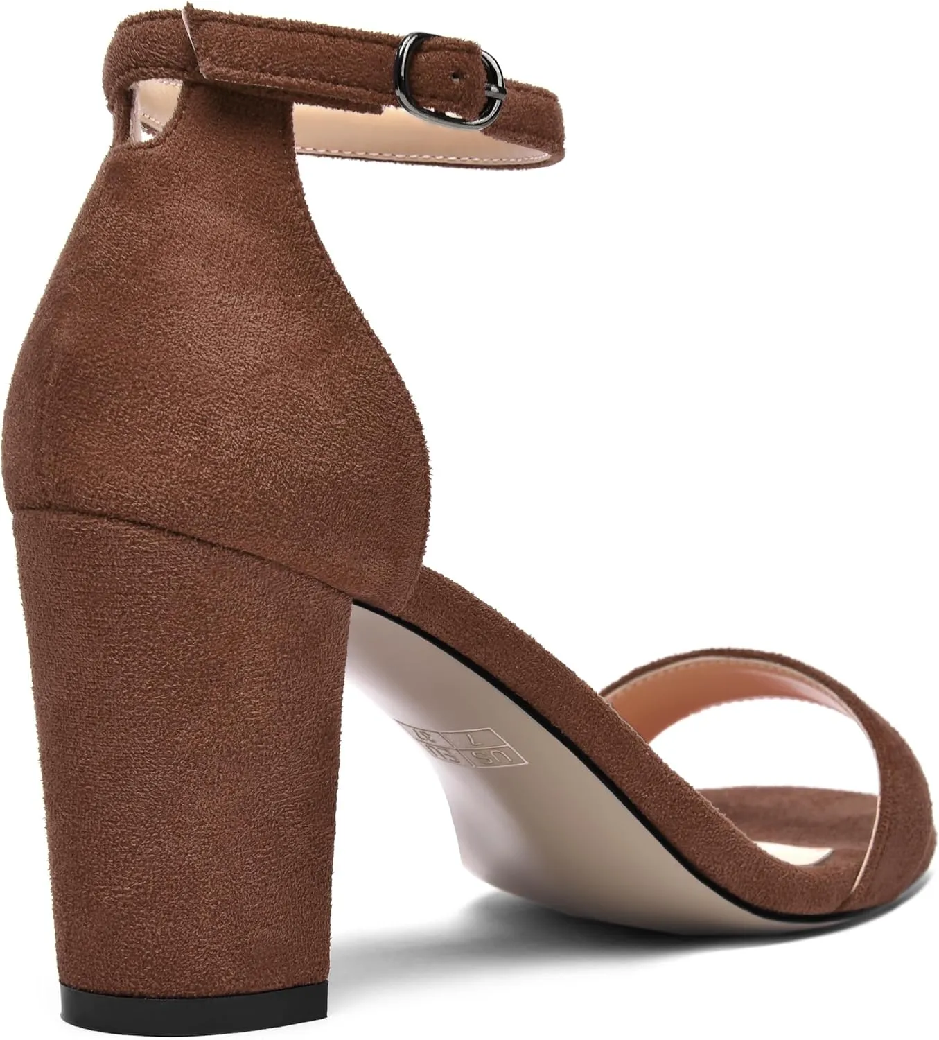 ROSERWISH Womens Dress Buckle Round Toe Suede Dating Ankle Strap Fashion Block High Heel Heeled Sandals 3.3 Inch
