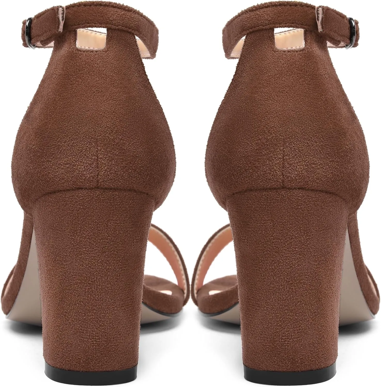 ROSERWISH Womens Dress Buckle Round Toe Suede Dating Ankle Strap Fashion Block High Heel Heeled Sandals 3.3 Inch