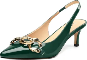 ROSERWISH Women's Slingback Kitten Heels Pointed Closed Toe Low Heel Pumps Patent Wedding Party Casual 2 inch Dress Shoes