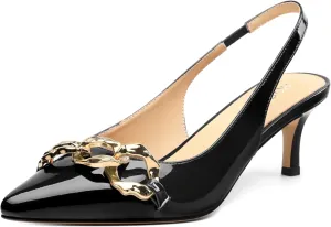 ROSERWISH Women's Slingback Kitten Heels Pointed Closed Toe Low Heel Pumps Patent Wedding Party Casual 2 inch Dress Shoes