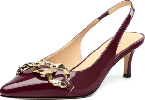 ROSERWISH Women's Slingback Kitten Heels Pointed Closed Toe Low Heel Pumps Patent Wedding Party Casual 2 inch Dress Shoes