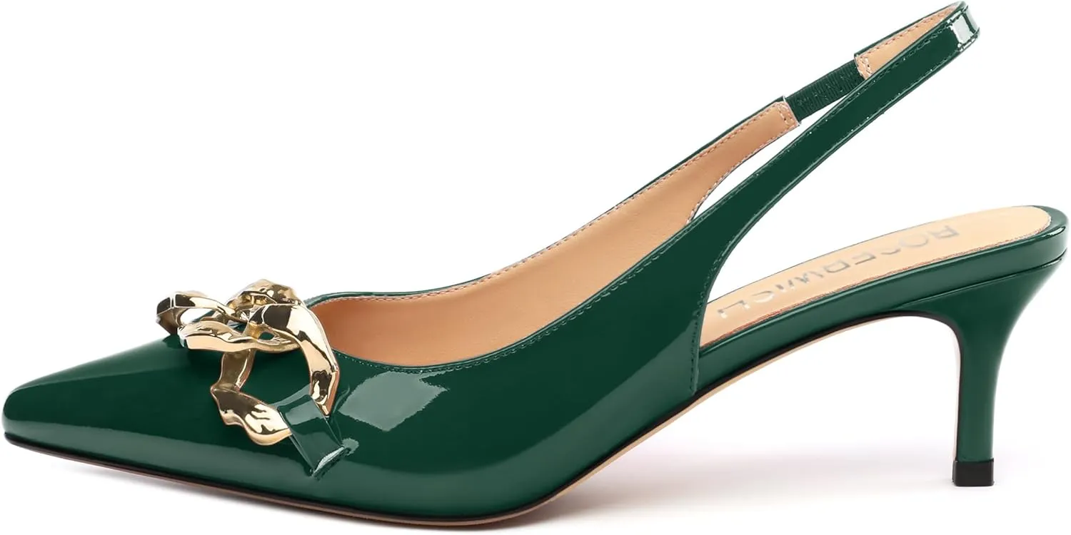ROSERWISH Women's Slingback Kitten Heels Pointed Closed Toe Low Heel Pumps Patent Wedding Party Casual 2 inch Dress Shoes