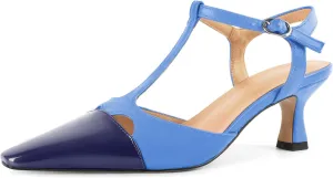 SAMMITOP Womens Kitten Heels T Strap Closed Pointed Toe Pumps Low Heel Ankle Strap Wedding Party Evening Dance Dress Shoes 2.5 Inches