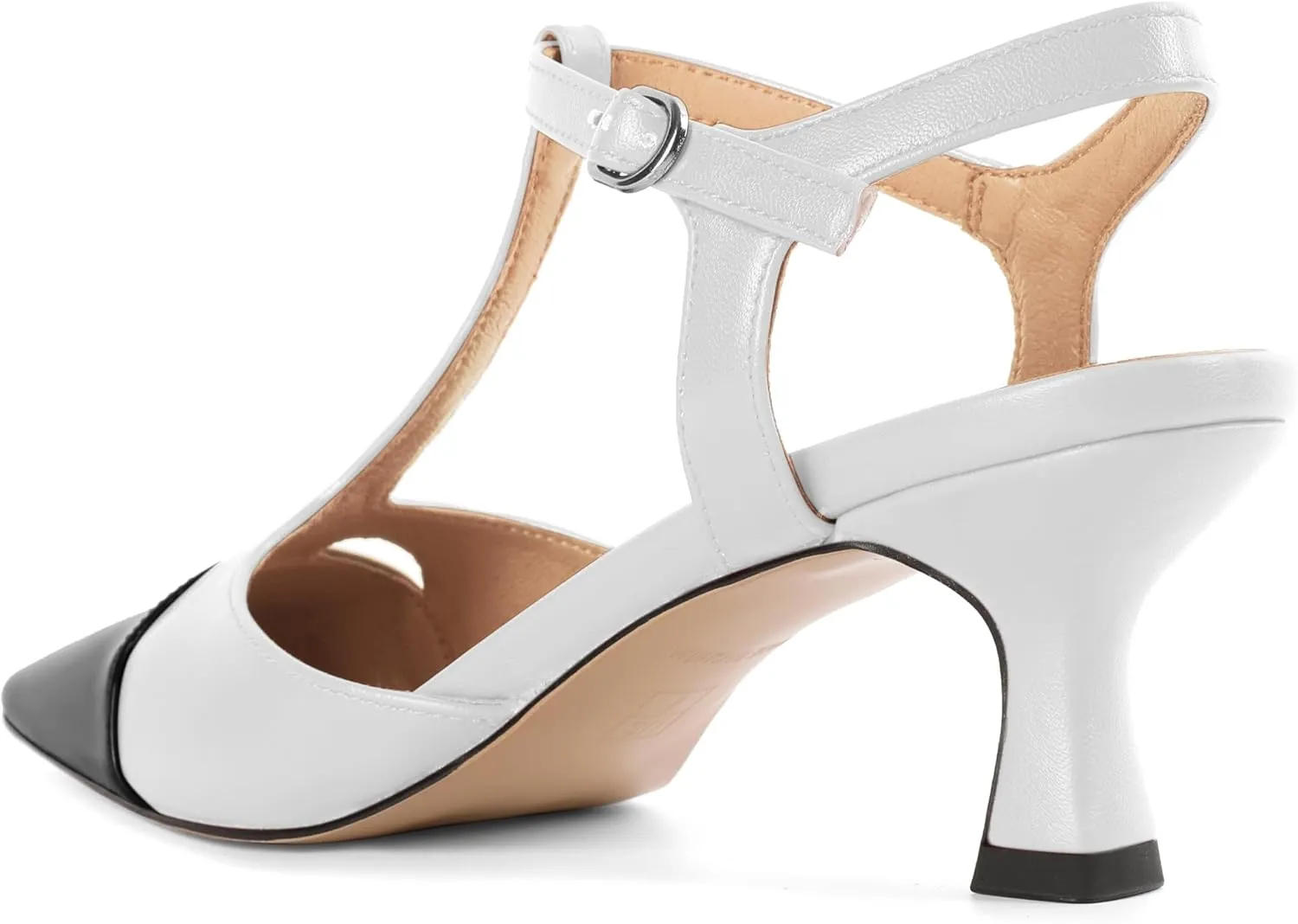 SAMMITOP Womens Kitten Heels T Strap Closed Pointed Toe Pumps Low Heel Ankle Strap Wedding Party Evening Dance Dress Shoes 2.5 Inches