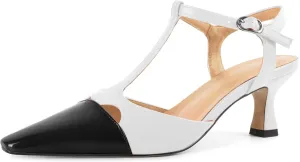 SAMMITOP Womens Kitten Heels T Strap Closed Pointed Toe Pumps Low Heel Ankle Strap Wedding Party Evening Dance Dress Shoes 2.5 Inches