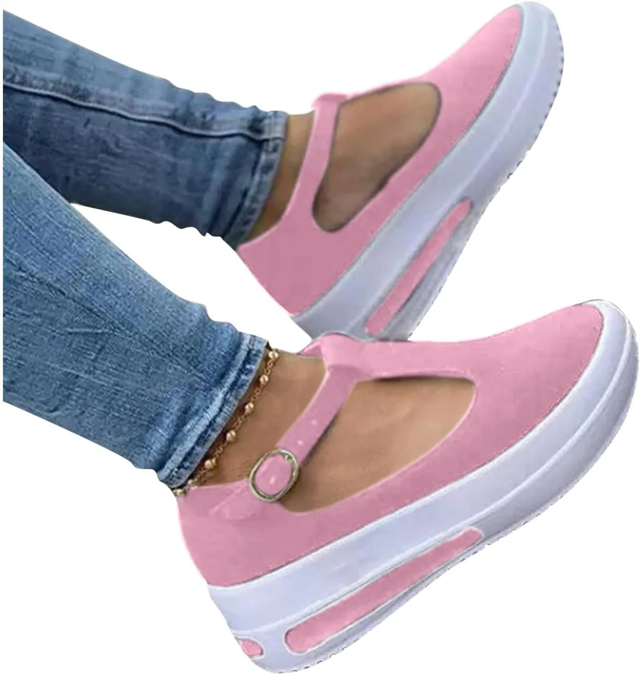 Sandals for Women Casual Dressy Summer Comfortable Non Slip on Ankle Strap Platform Wedges Walking Shoes Cushioned Loafers On Low Top Lightweight Canvas Wedge Breathble Sneakers for Outdoor Travel