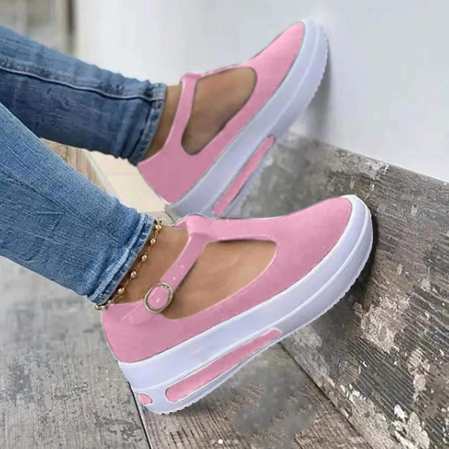 Sandals for Women Casual Dressy Summer Comfortable Non Slip on Ankle Strap Platform Wedges Walking Shoes Cushioned Loafers On Low Top Lightweight Canvas Wedge Breathble Sneakers for Outdoor Travel