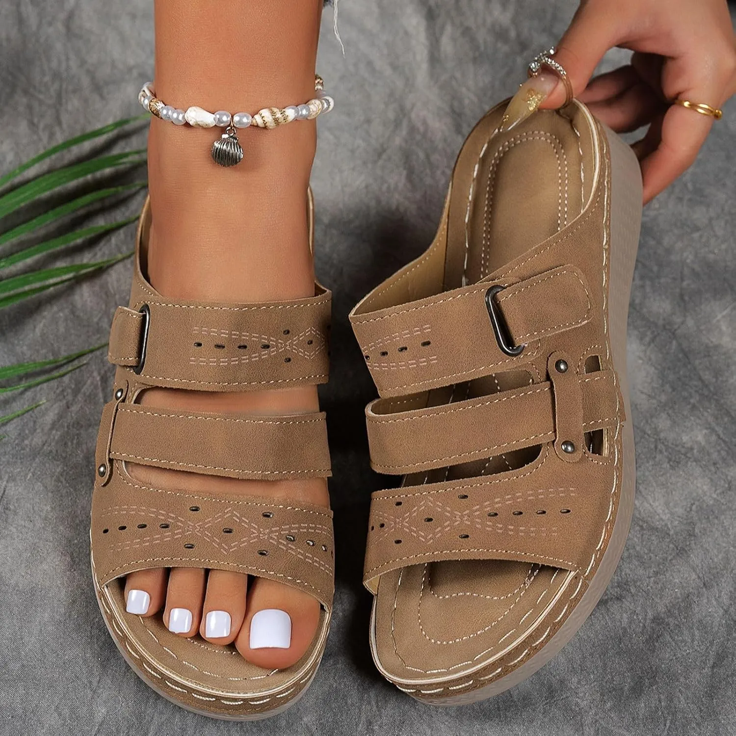 Sandals Women 2025 Dressy, Platform Sandals Women Fashion Wedges Mid Heels Open Toe Espadrilles Slip on Shoes