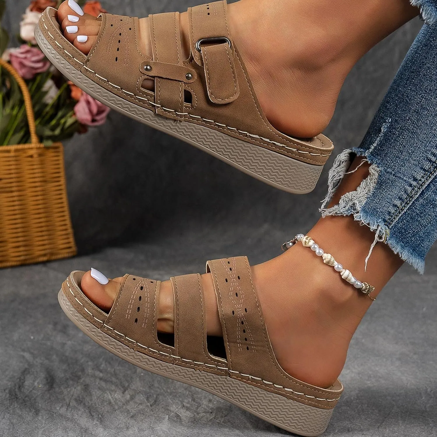 Sandals Women 2025 Dressy, Platform Sandals Women Fashion Wedges Mid Heels Open Toe Espadrilles Slip on Shoes