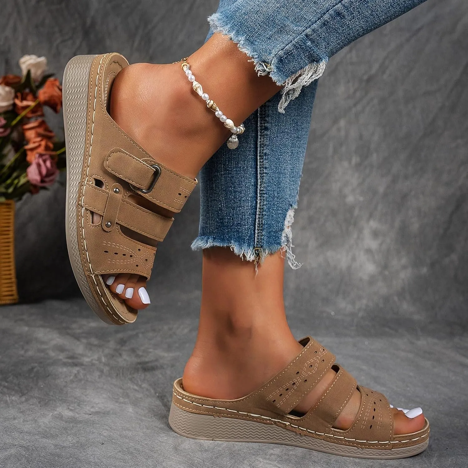 Sandals Women 2025 Dressy, Platform Sandals Women Fashion Wedges Mid Heels Open Toe Espadrilles Slip on Shoes