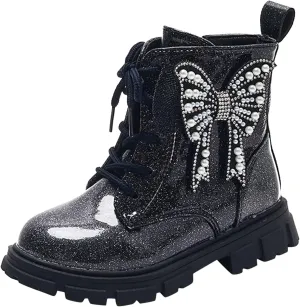 Short Boots for Girls Little Kid Side Zipper Combat Shoes with Lace up Boots Work Boots for Boys Girls