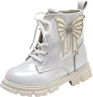 Short Boots for Girls Little Kid Side Zipper Combat Shoes with Lace up Boots Work Boots for Boys Girls