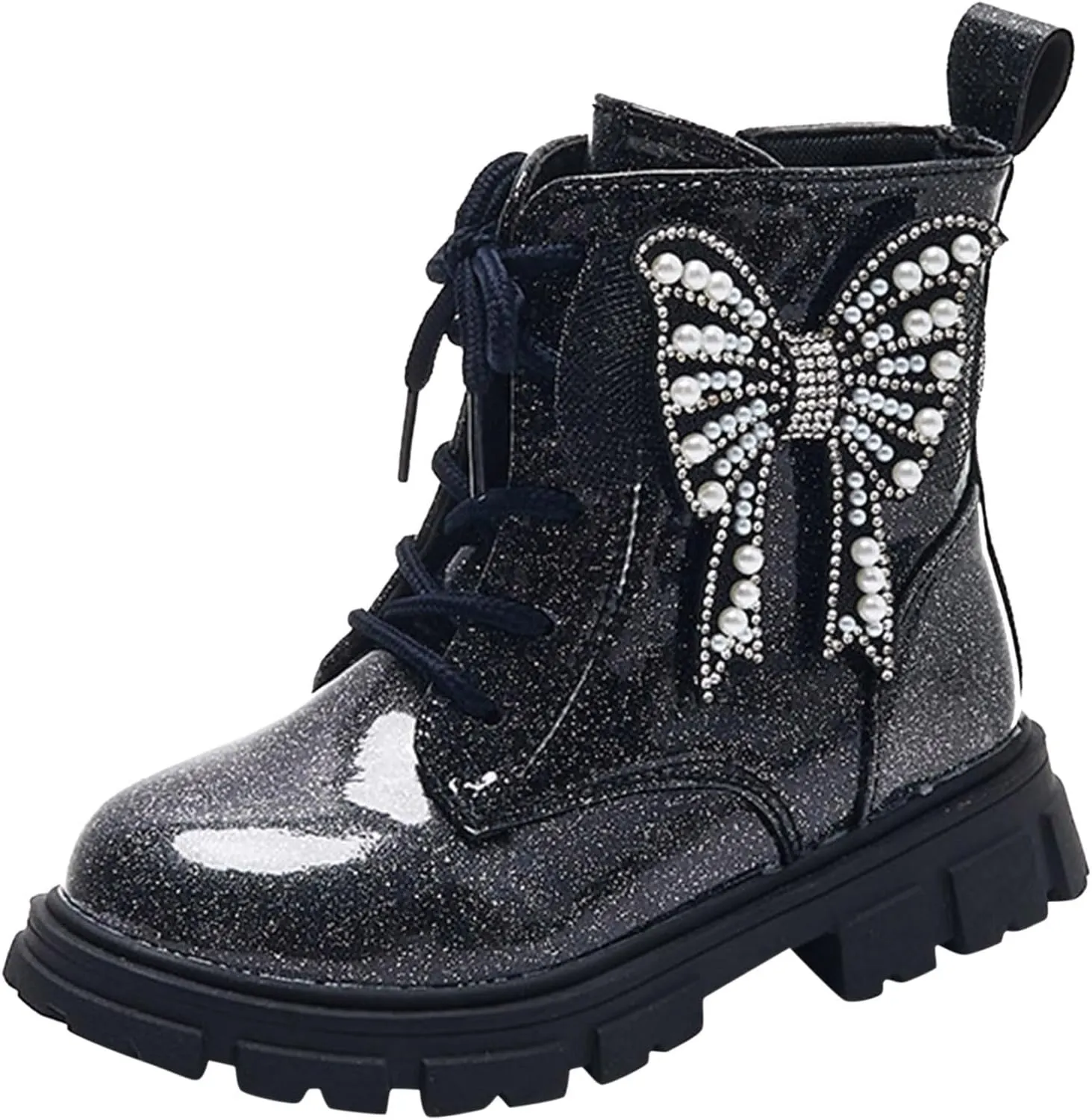 Short Boots for Girls Little Kid Side Zipper Combat Shoes with Lace up Boots Work Boots for Boys Girls