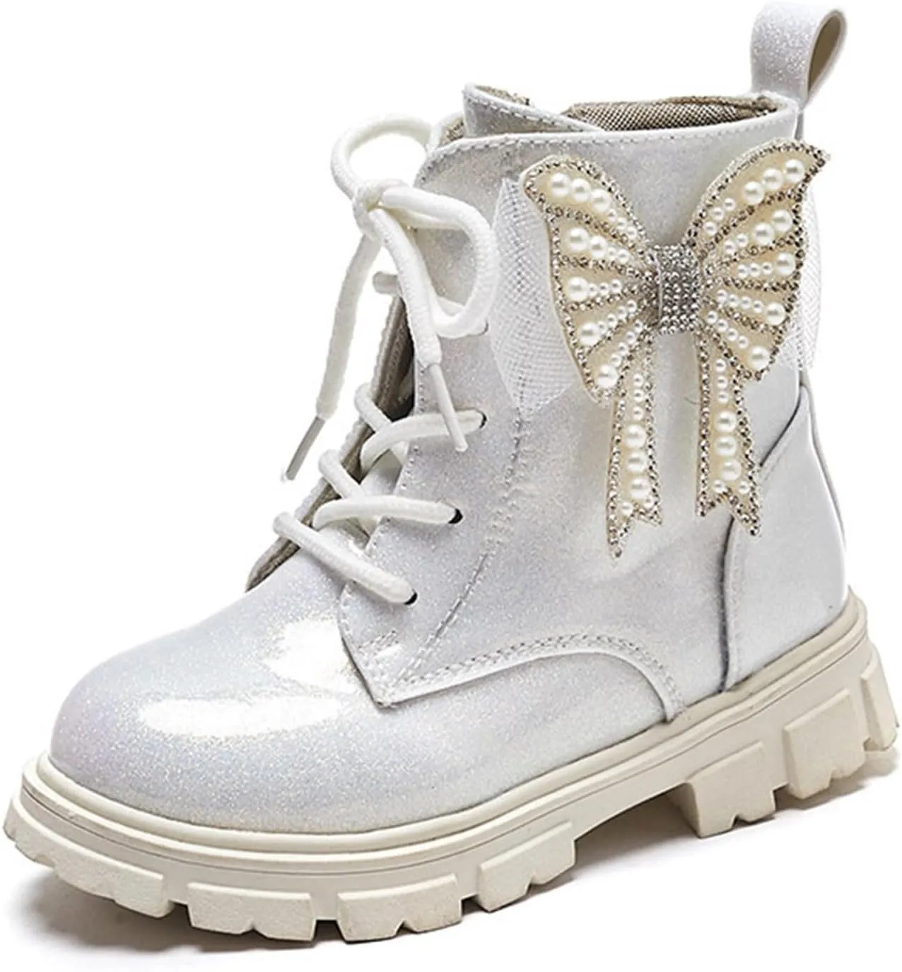 Short Boots for Girls Little Kid Side Zipper Combat Shoes with Lace up Boots Work Boots for Boys Girls