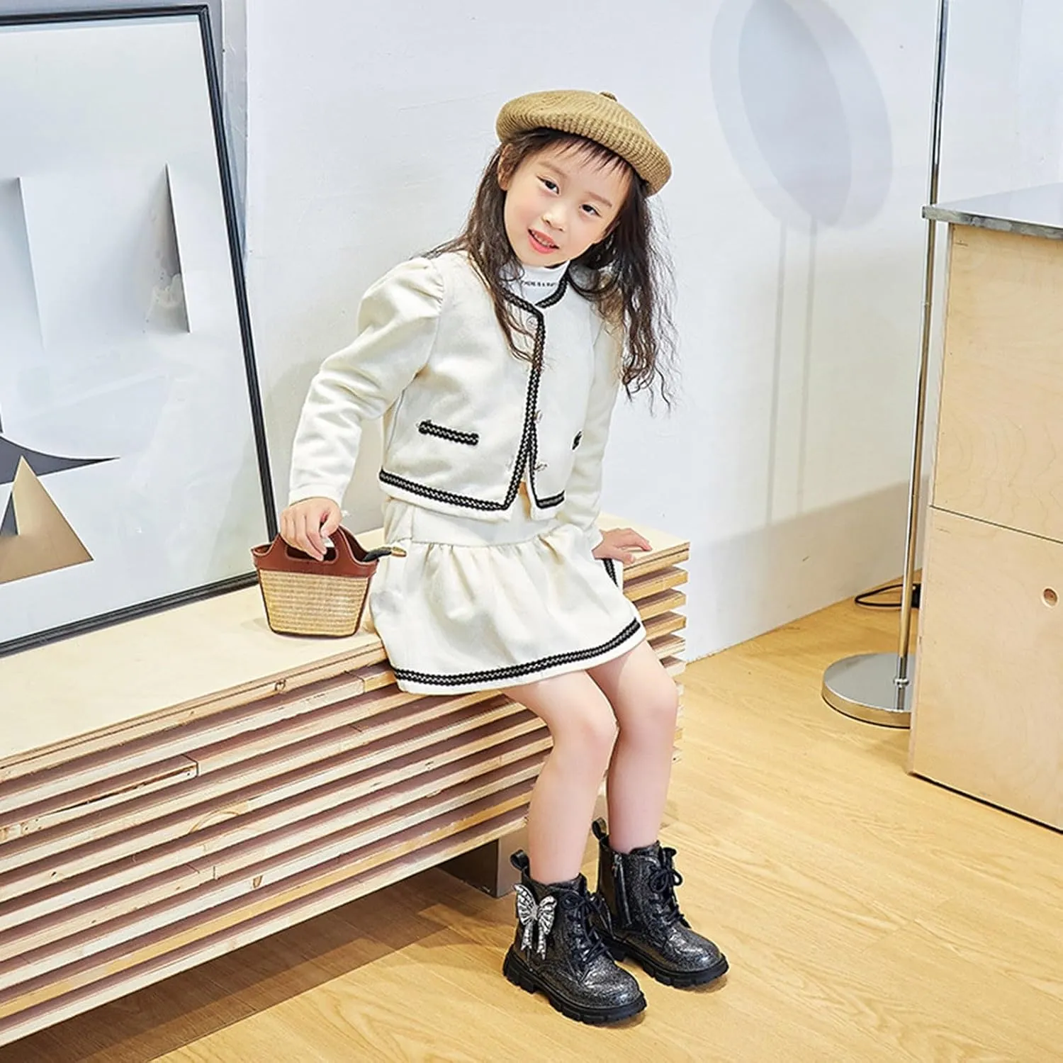 Short Boots for Girls Little Kid Side Zipper Combat Shoes with Lace up Boots Work Boots for Boys Girls