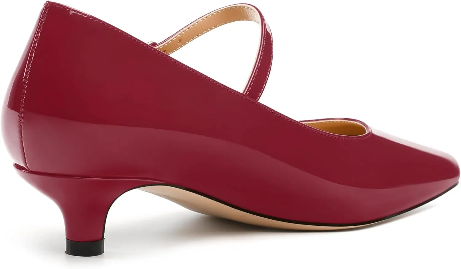 SKYSTERRY Mary Jane Shoes Women Pointed Closed Toe Low Kitten Heels Patent Leather Shoes Ankle Buckle Pumps Strappy Heels Dress Shoes for Women Work Comfortable Elegant