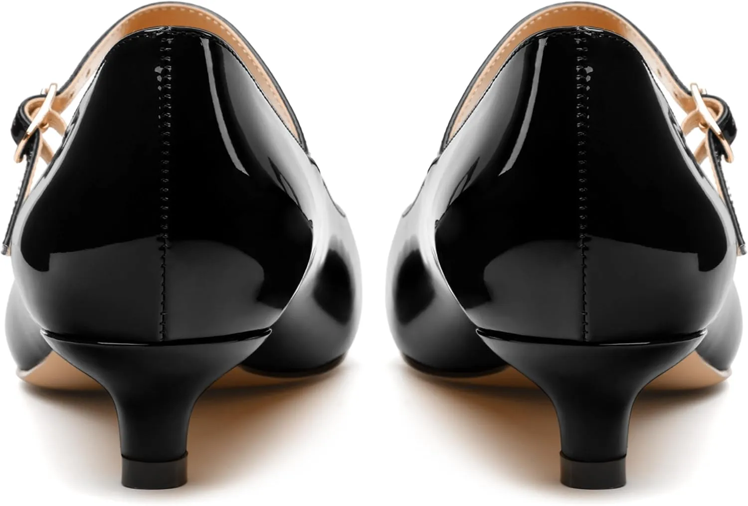 SKYSTERRY Mary Jane Shoes Women Pointed Closed Toe Low Kitten Heels Patent Leather Shoes Ankle Buckle Pumps Strappy Heels Dress Shoes for Women Work Comfortable Elegant