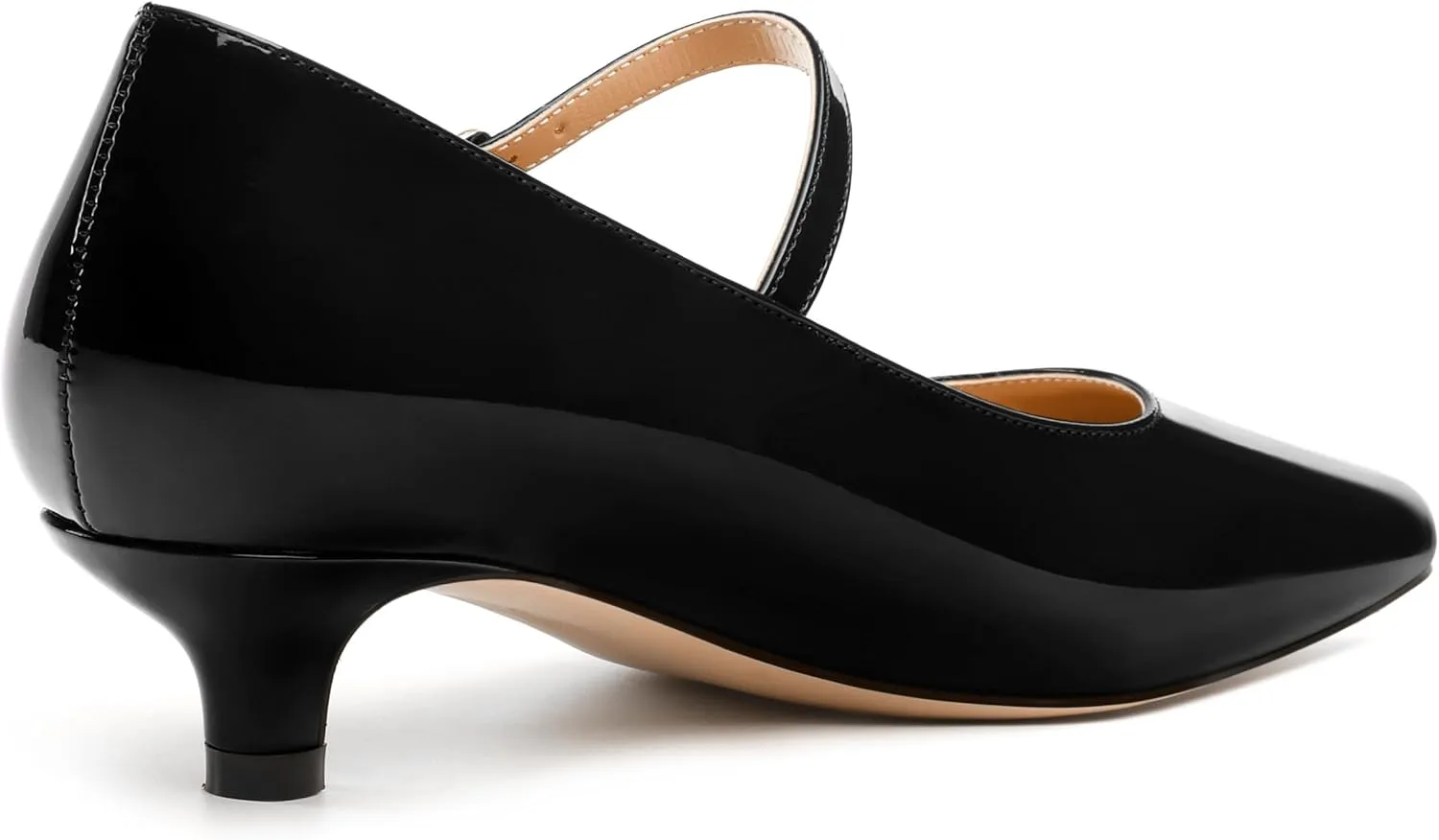 SKYSTERRY Mary Jane Shoes Women Pointed Closed Toe Low Kitten Heels Patent Leather Shoes Ankle Buckle Pumps Strappy Heels Dress Shoes for Women Work Comfortable Elegant