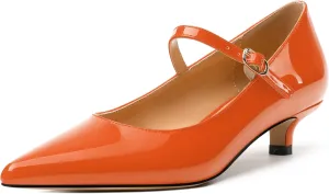 SKYSTERRY Mary Jane Shoes Women Pointed Closed Toe Low Kitten Heels Patent Leather Shoes Ankle Buckle Pumps Strappy Heels Dress Shoes for Women Work Comfortable Elegant