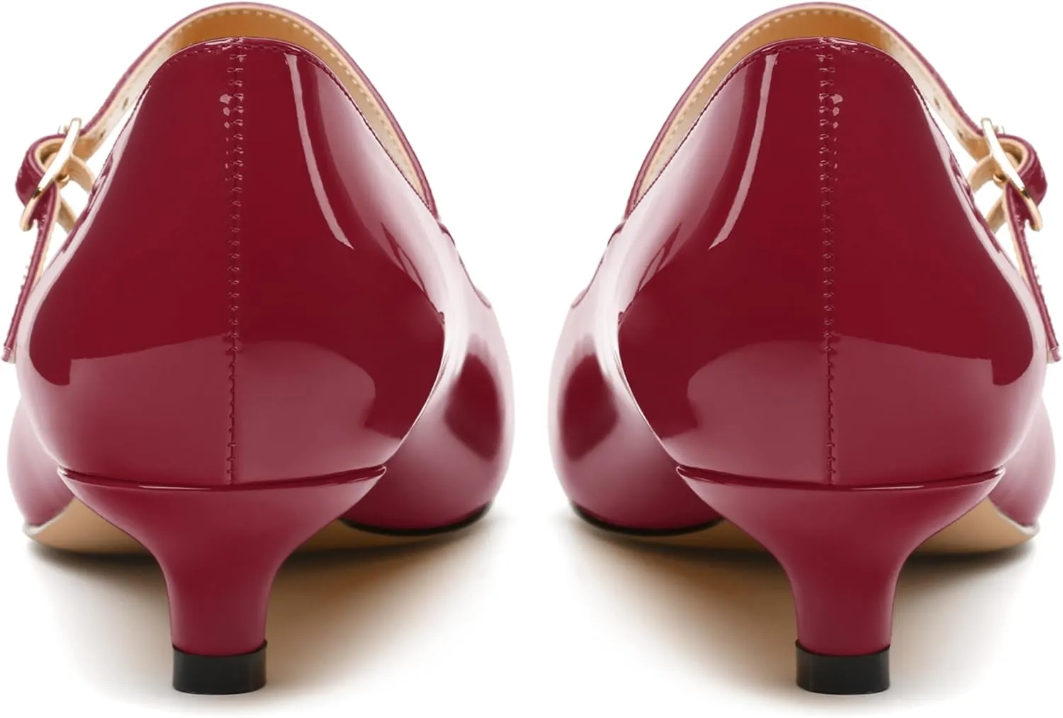 SKYSTERRY Mary Jane Shoes Women Pointed Closed Toe Low Kitten Heels Patent Leather Shoes Ankle Buckle Pumps Strappy Heels Dress Shoes for Women Work Comfortable Elegant