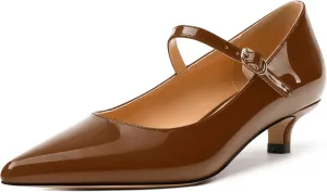 SKYSTERRY Mary Jane Shoes Women Pointed Closed Toe Low Kitten Heels Patent Leather Shoes Ankle Buckle Pumps Strappy Heels Dress Shoes for Women Work Comfortable Elegant