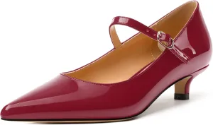 SKYSTERRY Mary Jane Shoes Women Pointed Closed Toe Low Kitten Heels Patent Leather Shoes Ankle Buckle Pumps Strappy Heels Dress Shoes for Women Work Comfortable Elegant