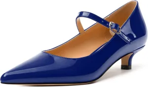 SKYSTERRY Mary Jane Shoes Women Pointed Closed Toe Low Kitten Heels Patent Leather Shoes Ankle Buckle Pumps Strappy Heels Dress Shoes for Women Work Comfortable Elegant